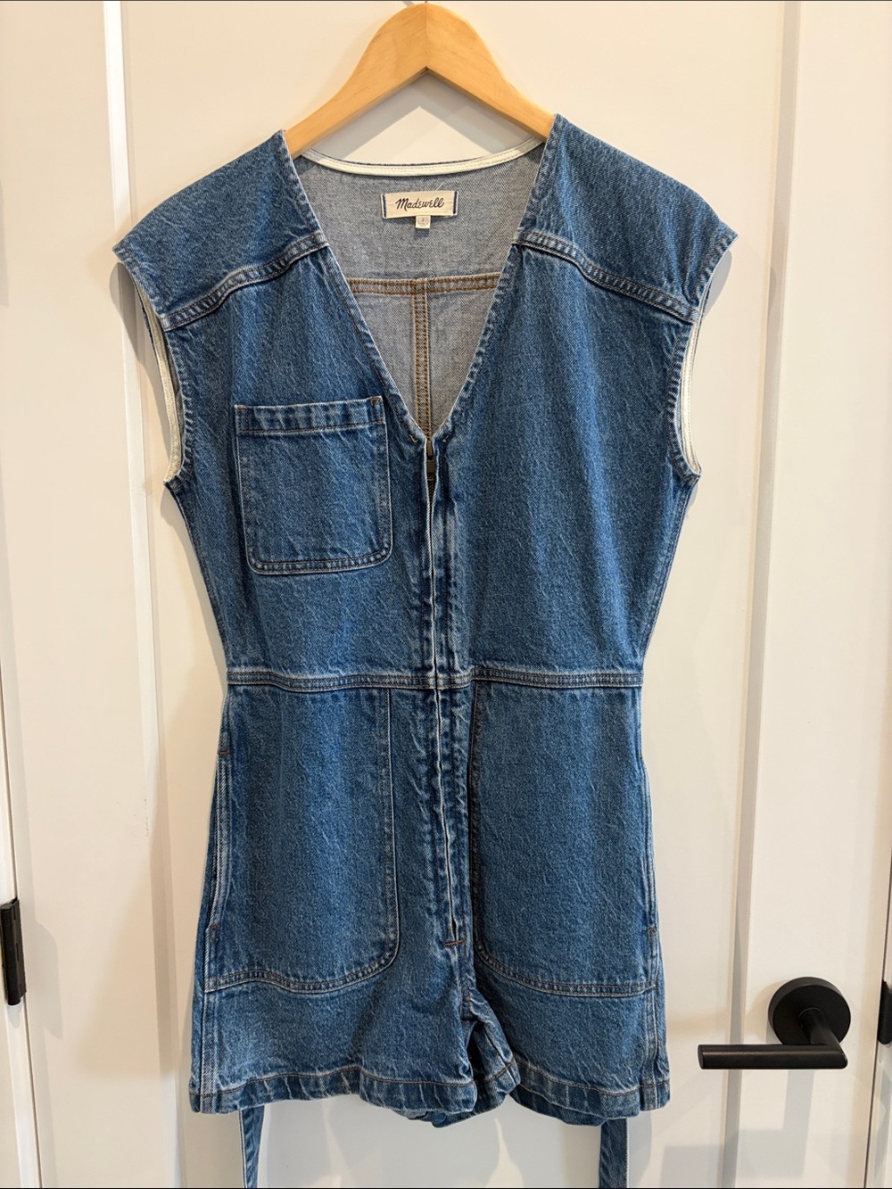 Madewell Sleeveless Denim Romper in Medium Blue